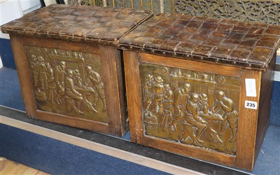 An oak and embossed copper fender